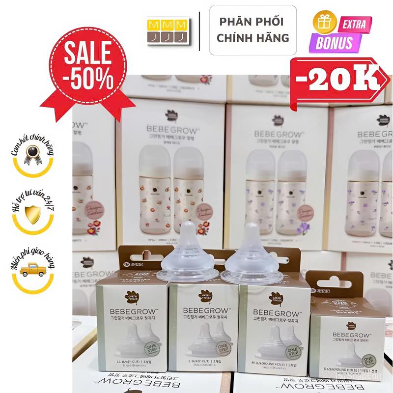 Núm ti bình sữa Green Finger Bebegrow chính hãng Hàn Quốc, núm ti 2 van thoát khí