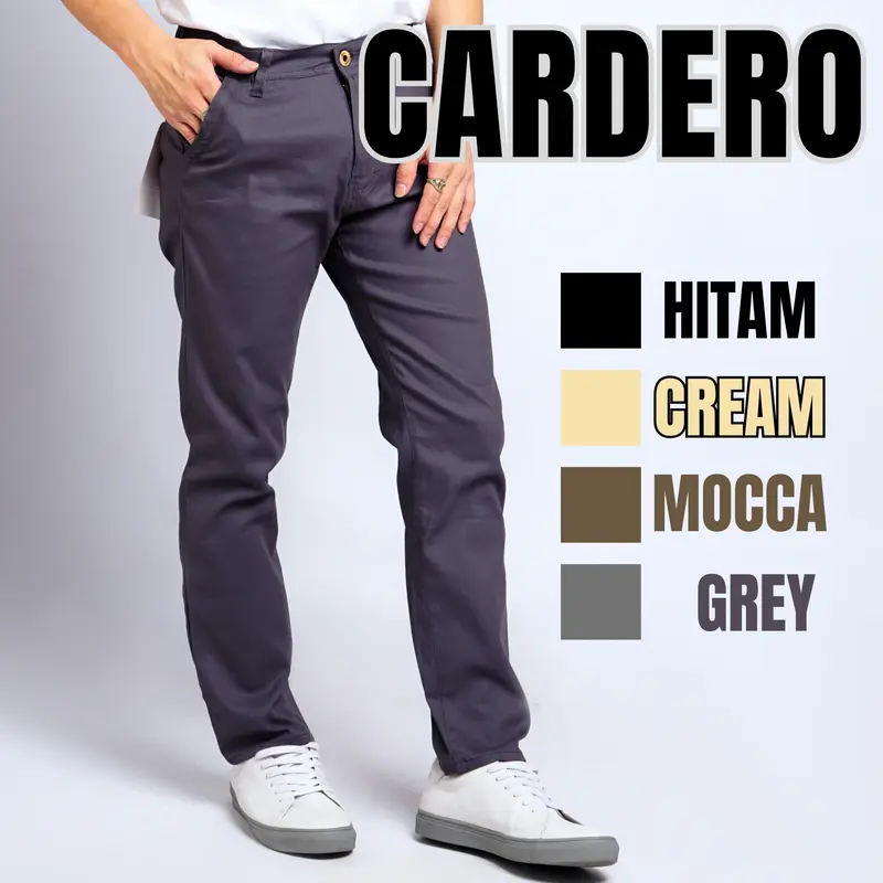CARDERO - Celana Panjang Pria Kanvas Casual Kantong Tempel Hitam Mocca Cream 0