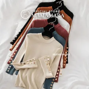 MAMAMARA - Inara Knitwear Inner Rajut Wol Lengan Button Gold Santai Atasan Baju Wanita Top