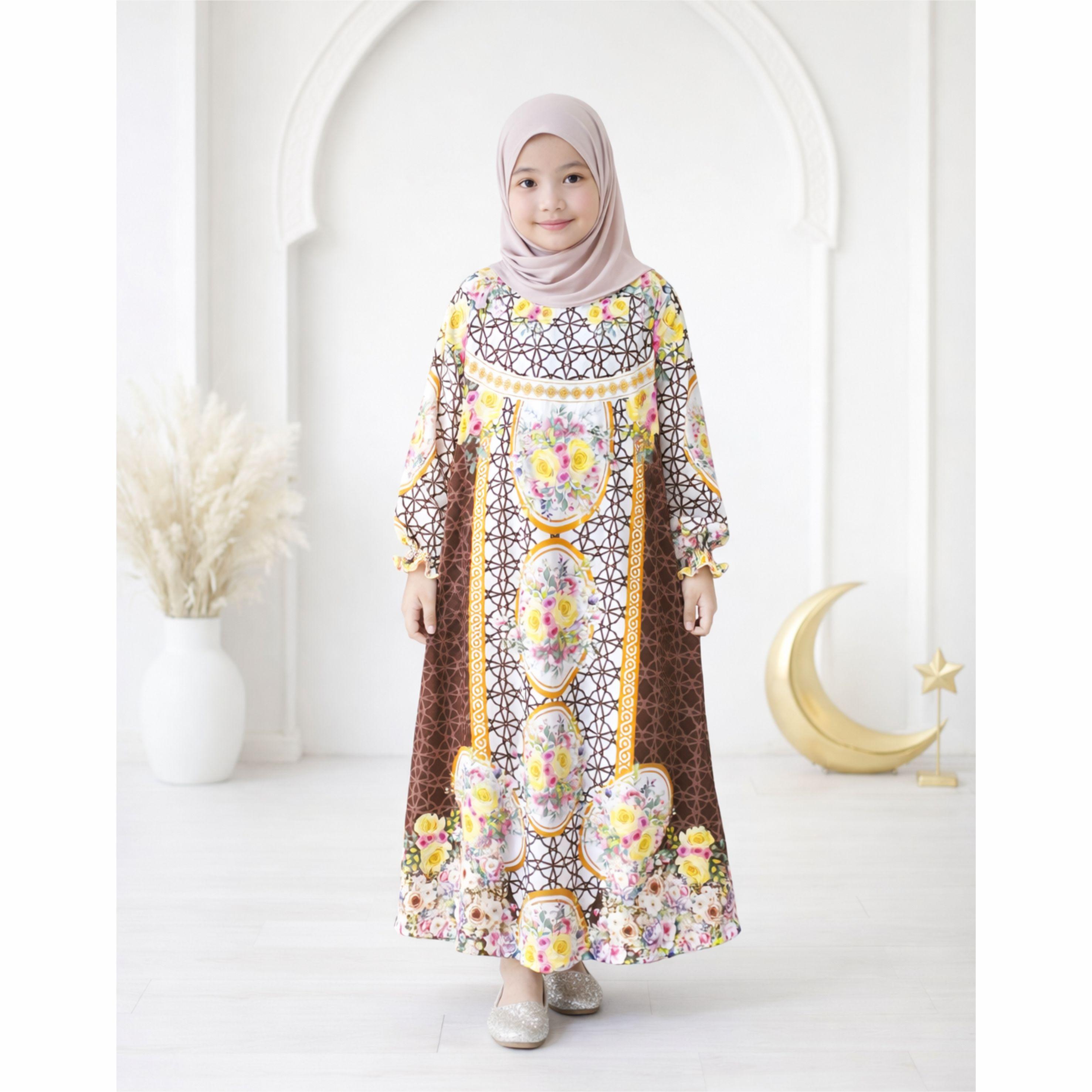 Gamis Anak Perempuan Rosalina GOGOFASHION 915 Bahan Spandek Silk Full Printing Cantik Mewah