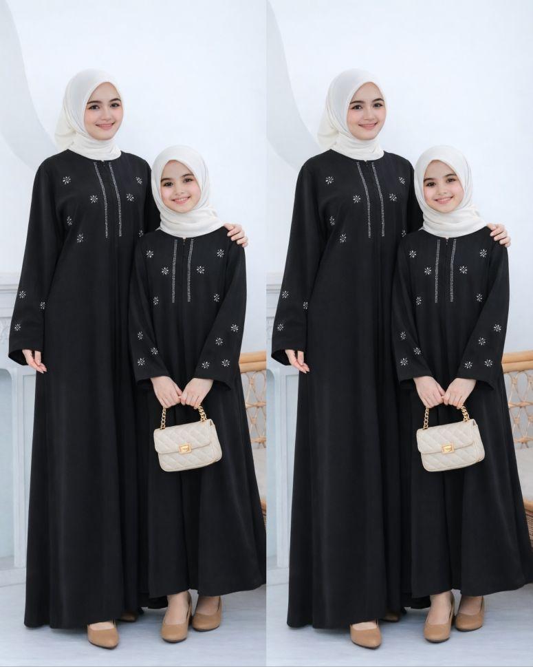 Abaya Couple Ibu Dan Anak Terbaru 2026 Lebaran Bahan Sabrina Silk Anti UV Mewah Elegant Gamis Model Kekinian