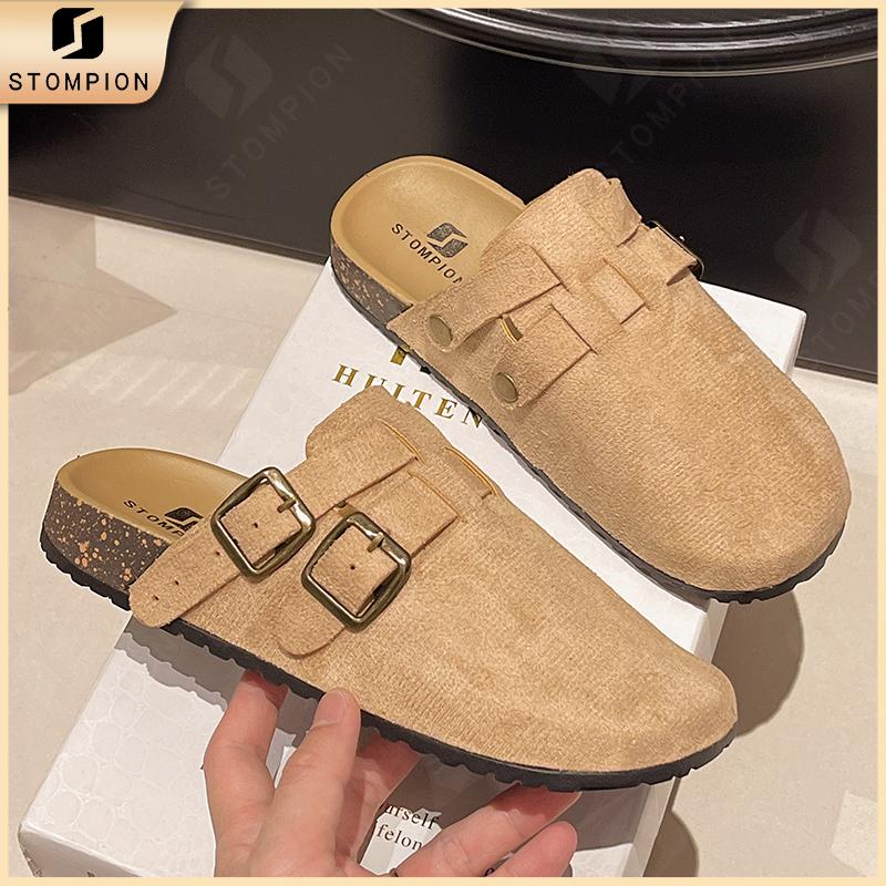 STOMPION Dép sục nữ kiểu Hàn đế mềm êm chân khóa đôi sang trọng phong cách cổ điển đế giày bằng PVC chống trơn trượt