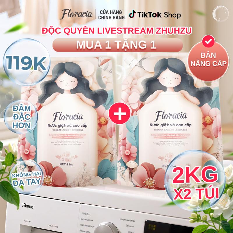   ZHUZHU - MUA 1 TẶNG 1  Nước giặt Floracia túi 2KG hương nước hoa sạch sâu không bám cặn quần áo dịu nhẹ và giữ màu vải bền lâu không chứa huỳnh quang không hại da tay 