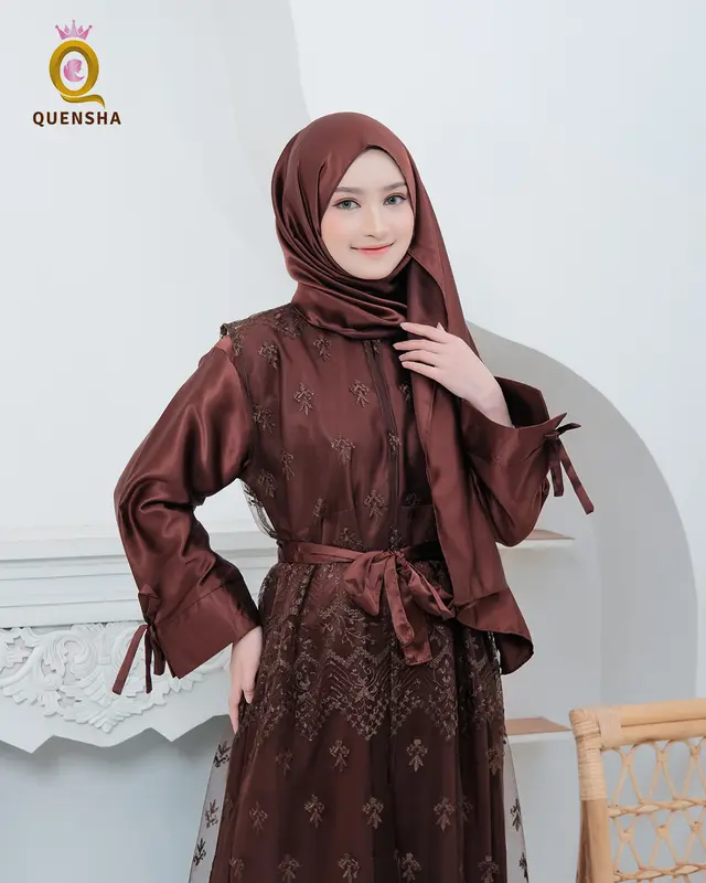 Baju Kondangan Simple Elegan Set Outer Brukat Burgundy Premium Raissa Burgundy Dress Pesta Mewah Murah Gamis Kondangan Coklat Mahogany Set Kerudung 1