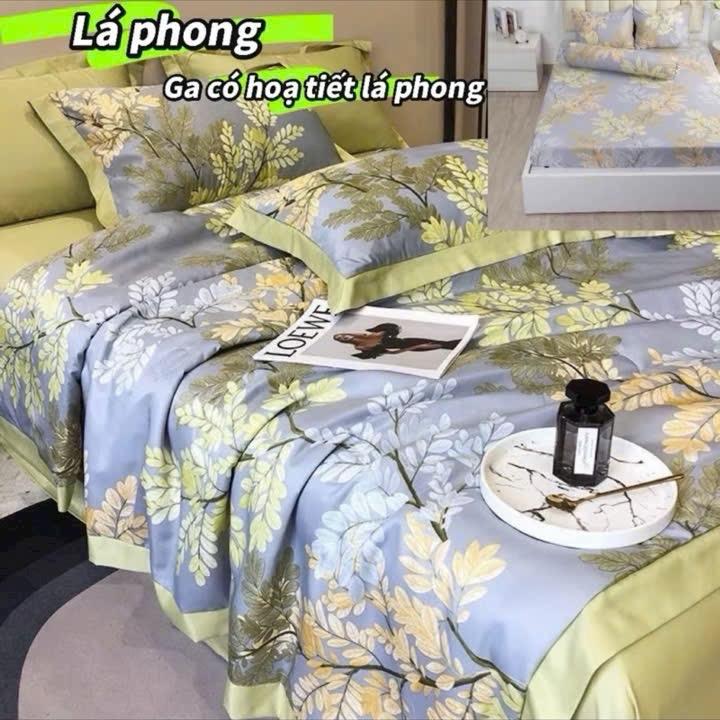 Bộ lụa thái 6D 5 món mềm mịn ( gồm 1 chăn hè +1 ga bo chun +2 áo gối đầu và 1 vỏ gối ôm)