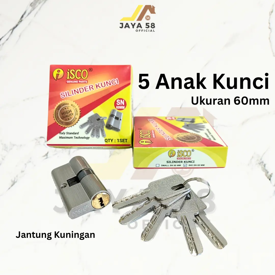 Cylinder Kunci Pintu Kecil/ Tanggung & Besar 5 Anak Kunci C-Key Silinder Pintu Jantung Kuningan ISCO