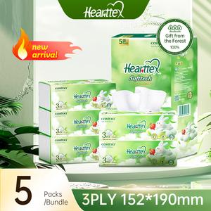 [5 Pek] [Siri Rabbit Seal] HEARTTEX Baharu Tisu Lembut (Tanpa Pewangi) 78 helai/pek 152mm x 190mm