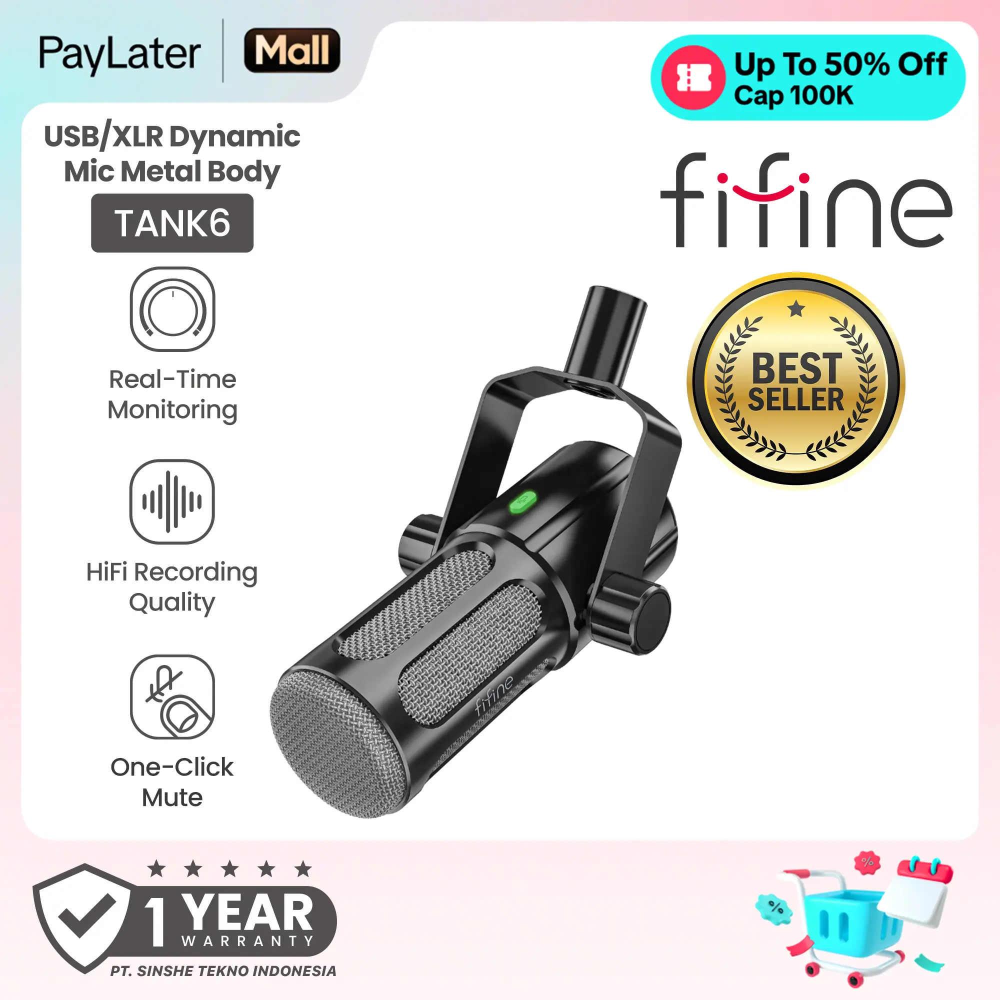 FIFINE TANK6 Dynamic Mic USB-C & XLR – Studio, Podcast, Streaming, Content Creator