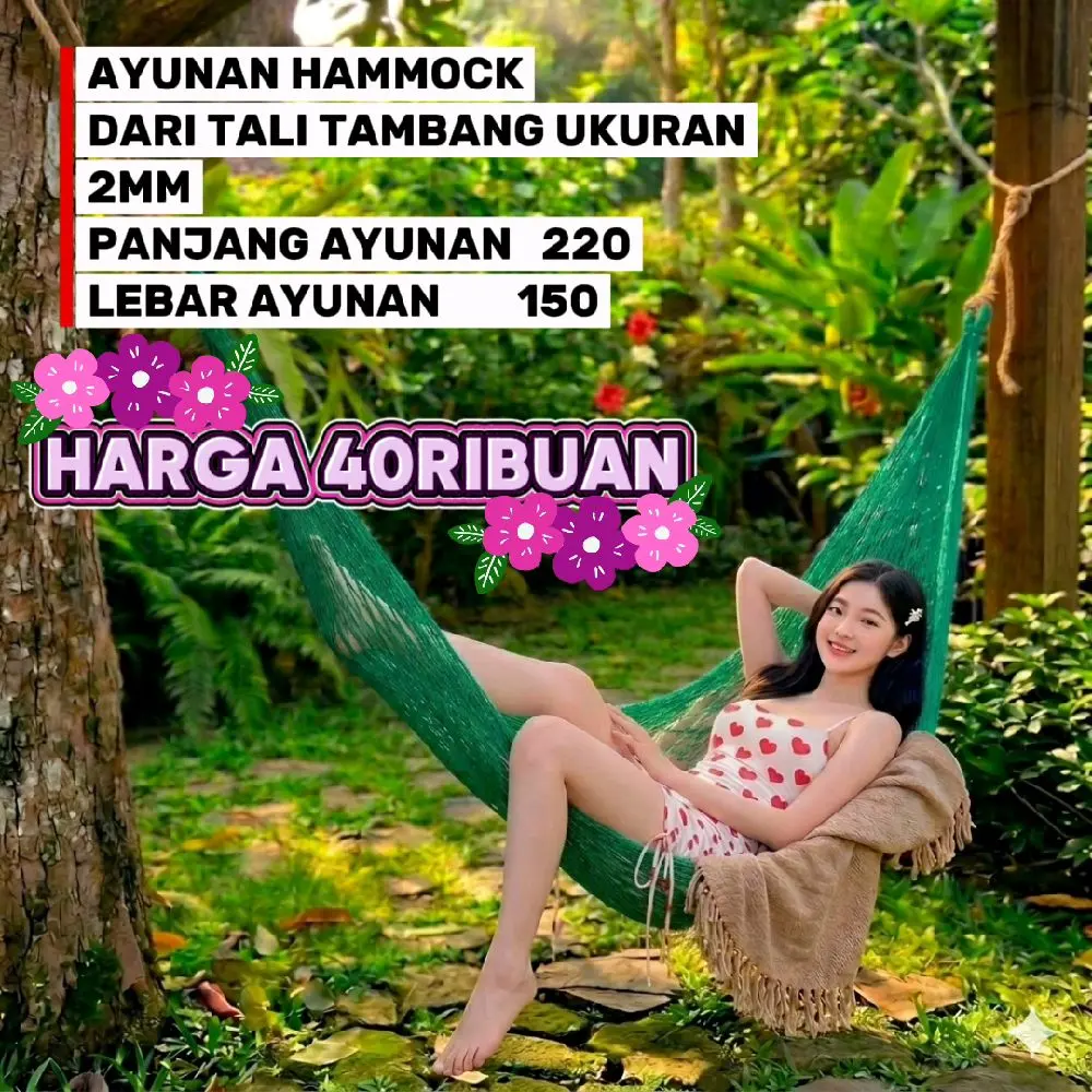 Ayunan Gantung Handmade Tali Tambang 2mm Kuat, Nyaman, Cocok untuk Teras, Taman & Santai di Rumah.luar rumah