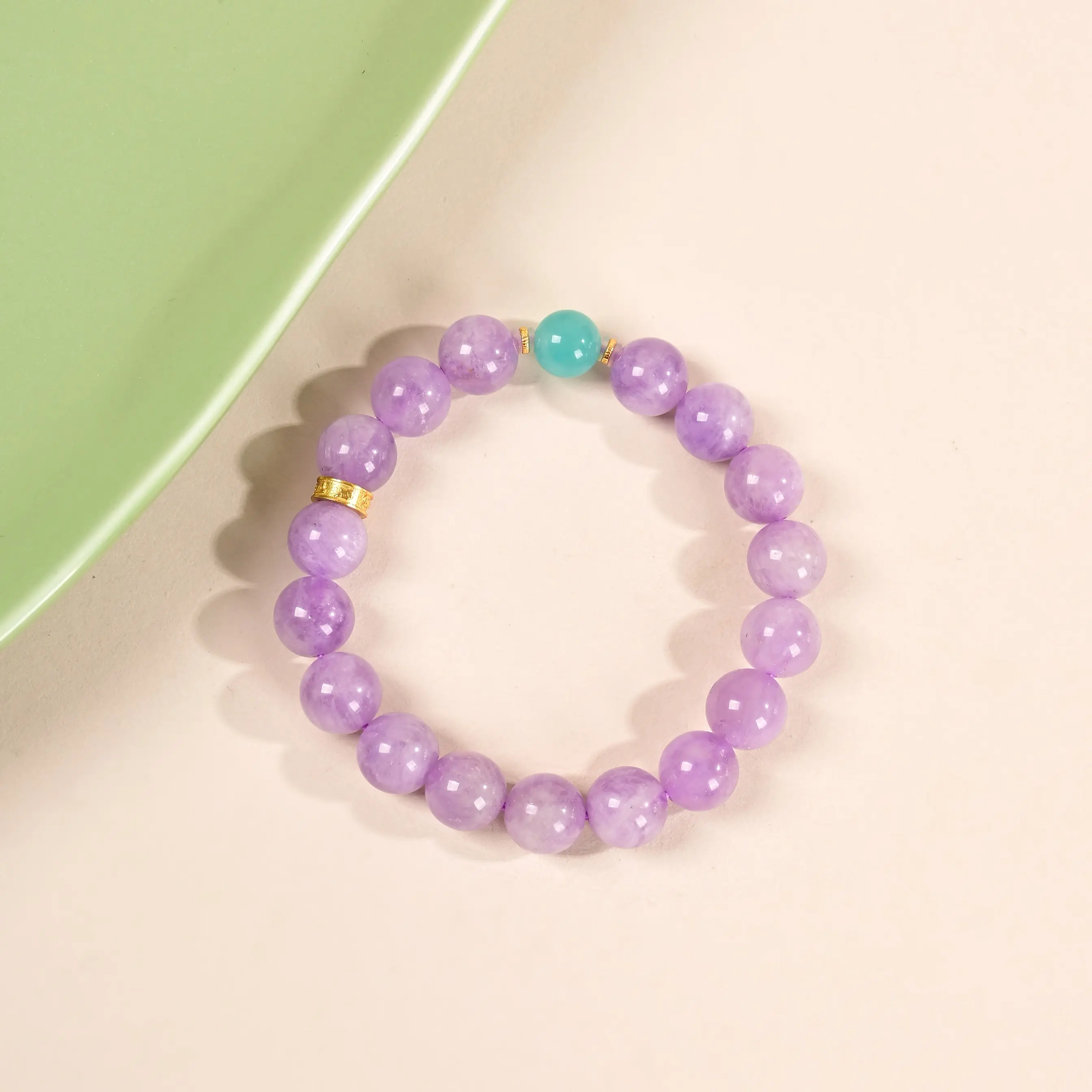 CloudjewelryGlobal Lucky Tenkara Embellished Sterling Silver Spacer Beads Purple Crystal Bracelet 10mm Amethyst Bracelet