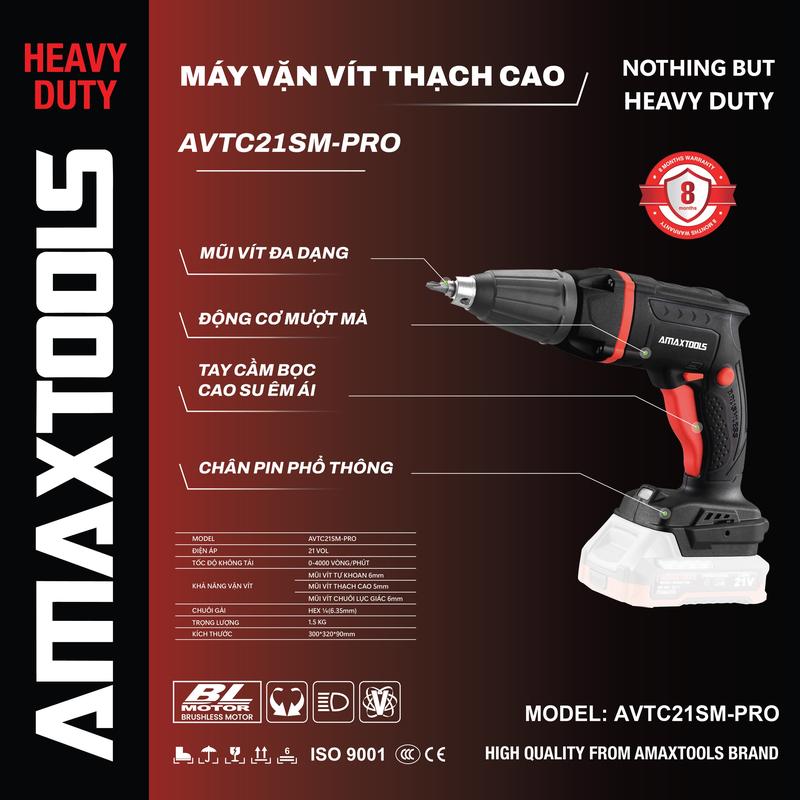 MÁY BẮN VÍT THẠCH CAO AMAXTOOLS AVTC21SM-PRO - MÁY XÂY DỰNG HỒNG NHIÊN - khoan chuyên vít pin
