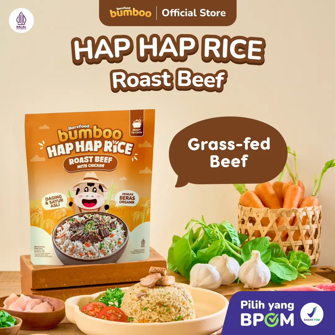 Bumboo Hap Hap Rice Roast Beef With Chicken 100% Beras Organik Tanpa Pestisida Double Protein Hewani Bahan Alami Tanpa Pengawet Halal BPOM