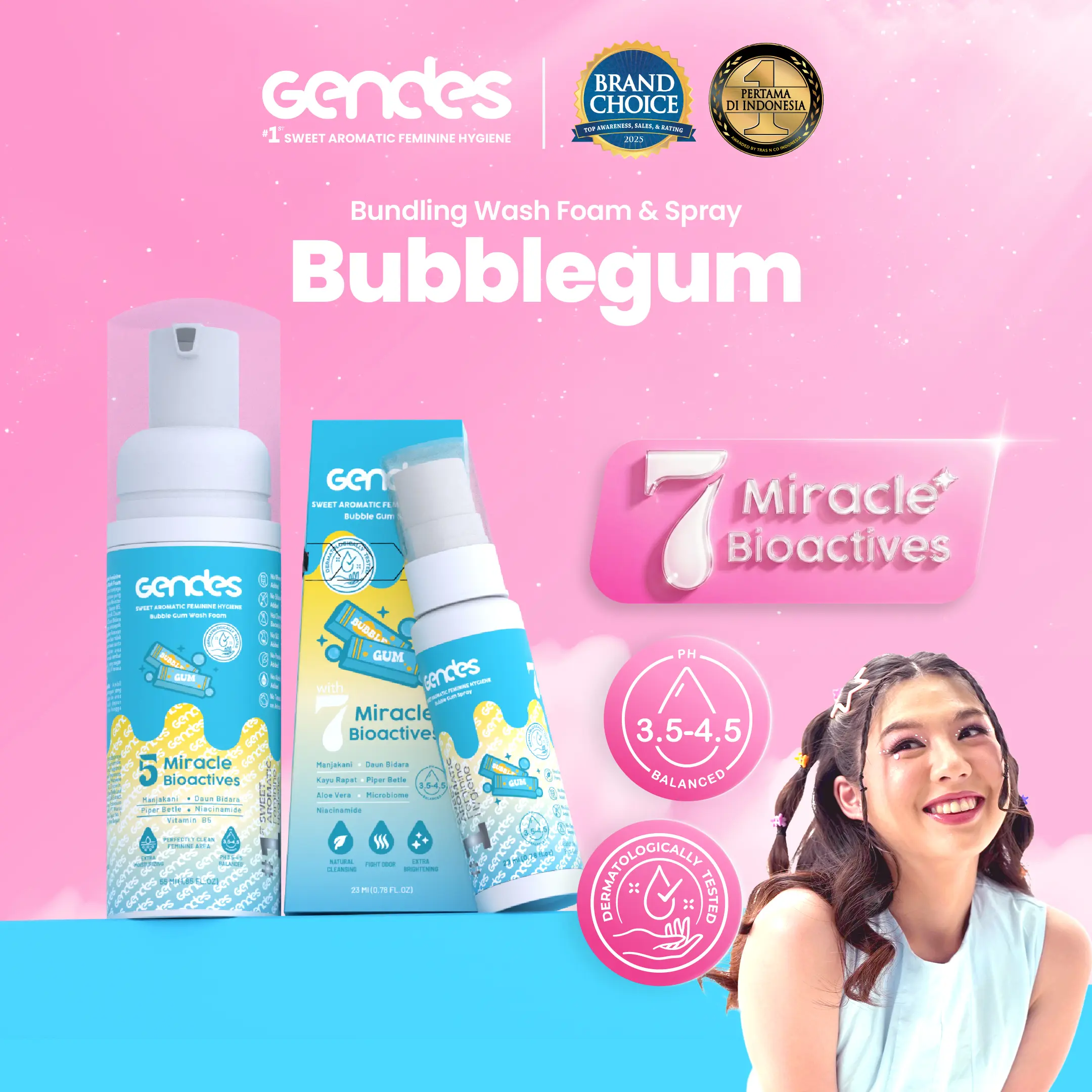 Gendes Bundling Wash Foam Bubble Gum dan Sweet Aromatic Care Spray | Perawatan Area Kewanitaan  | Membantu Mengurangi Keputihan | Membantu Mengurangi Gatal Pada Area Kewanitaan