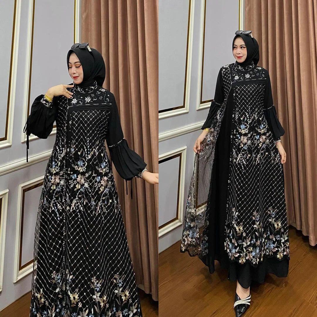 Gamis Ciara Maxi Bahan Ceruty Babydoll Premium Full Furing Motif Brukat Hiasan Mutiara Swaroski Termewah Terbaru 2026 Lebaran Gamis Brokat Kondangan Elegan Wanita Dewasa Dress Pesta Panjang Remaja Viral Muslim Ceruti