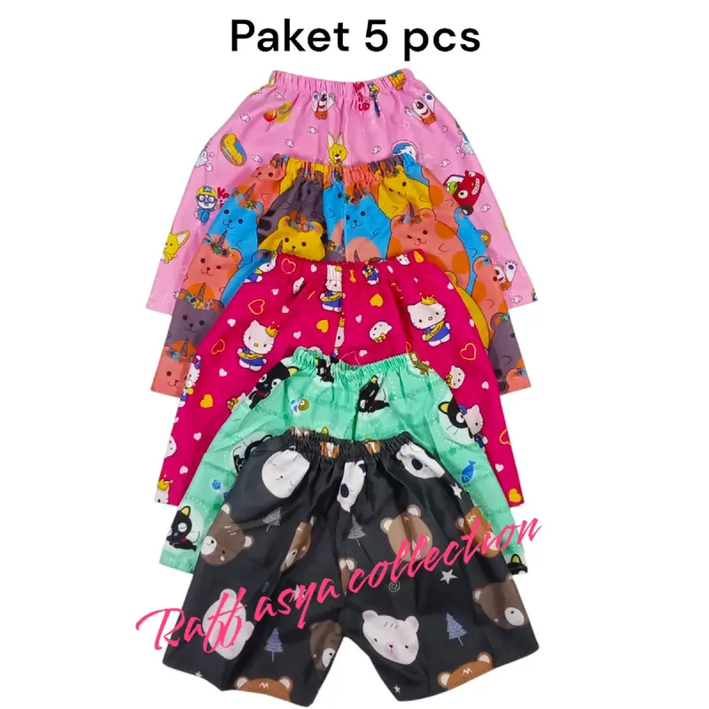 Celana Pendek Anak Perempuan 5 Pcs Karakter Motif Random - Brand Name - Wanita, Shorts Pakaian Fashion 3