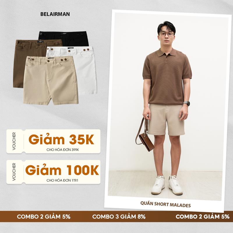  Quần short nam kaki MALADES BELAIRMAN khóa kéo sidetab thông minh vải kaki co giãn - QSKK0102 Menswear Có Túi 