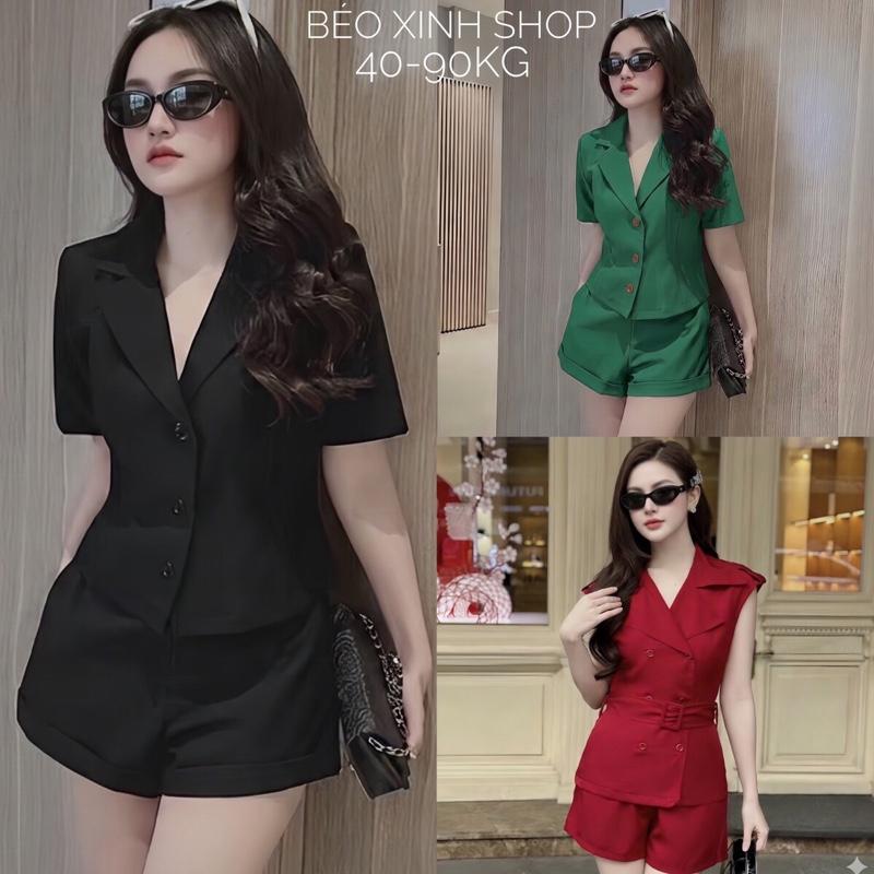 Thời Trang Bigsize Set Quần Đùi Áo Cổ V Dự Tiệc Vải Cotton Lạnh 50- 90Kg Dễ Thương Top Nữ Đen Women Xoè - A.1143