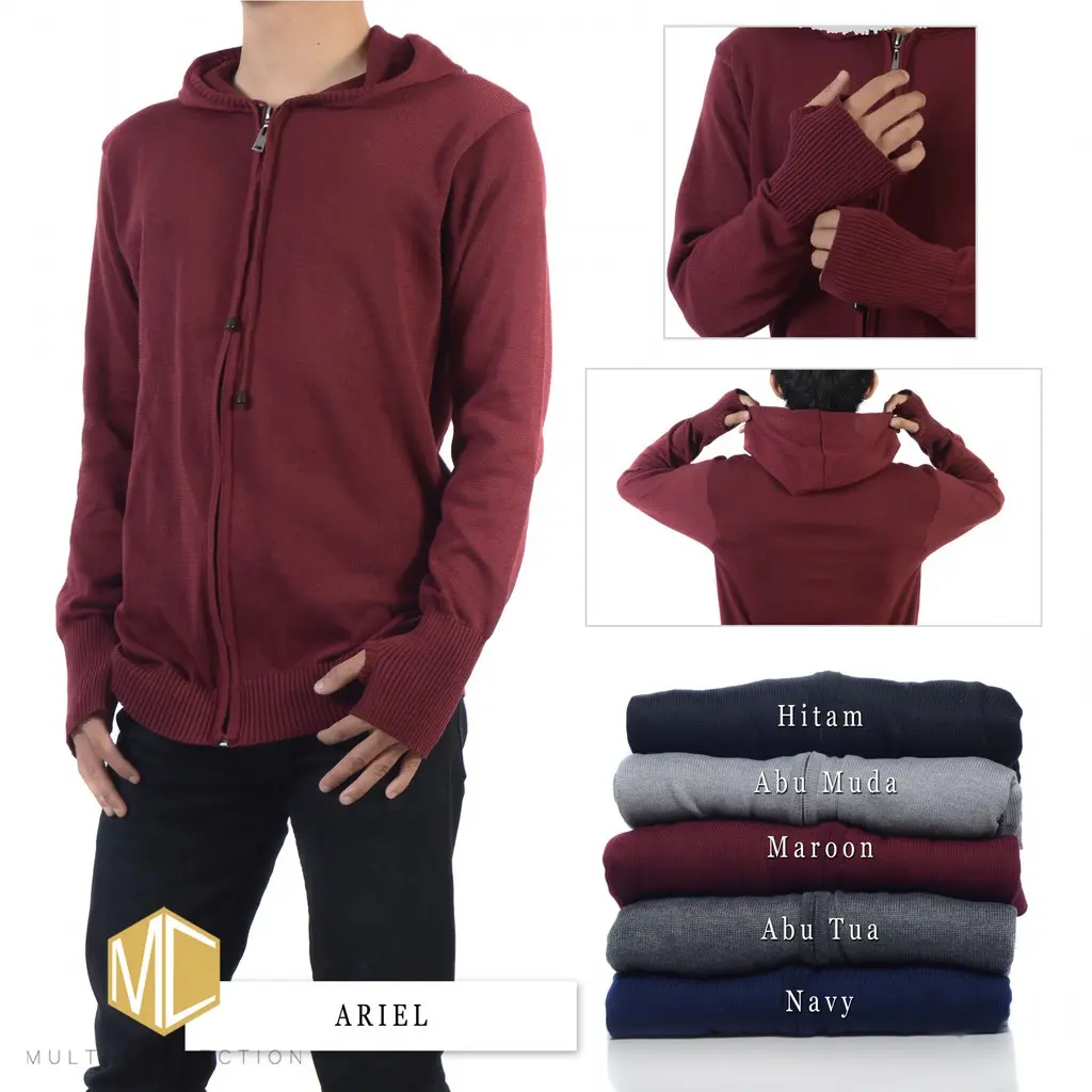 SWEATER RAJUT ARIEL POLOS/ RAJUT BAHAN BAGUS/KUALITAS OK/HARGA MURAH/ Pria Hitam Baju sweater hoodie cowok