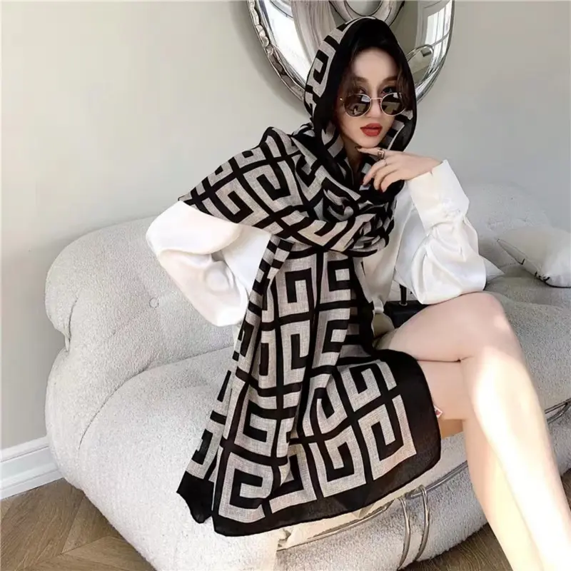Khăn Quàng lụa, chất liệu Simili, thời trang mới, vải cotton và lanh, thích hợp cho các hoạt động ngoài trời, khăn choàng nữ, khăn quàng cổ, 180 * 80cm, thiết kế đơn giản, nhiều màu sắc, khăn lụa sang trọng Women Hoa 4