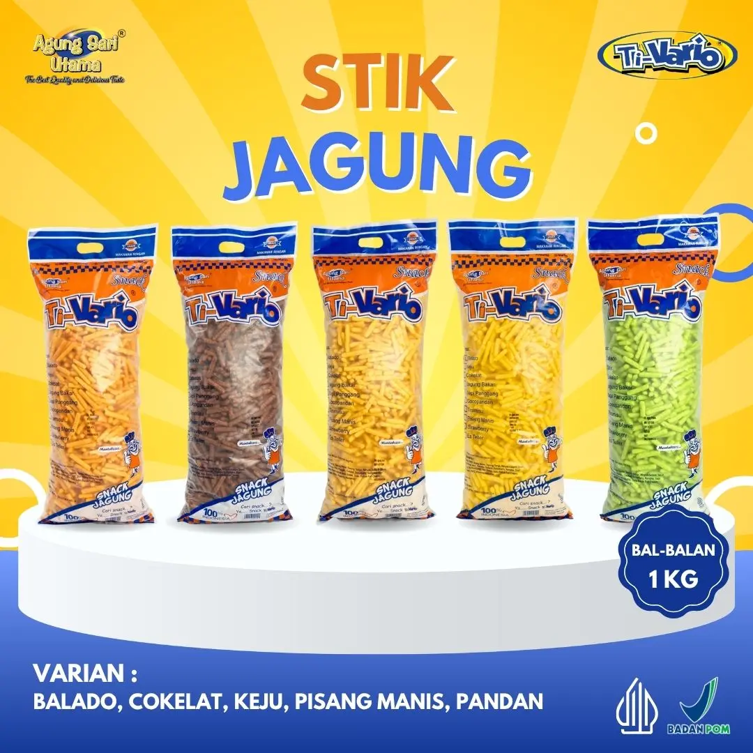 Ti-Vario STIK JAGUNG 1 KG - ANEKA RASA - PANDAN - BALADO, KEJU - JAGUNG BAKAR - COKLAT - Cemilan Viral - Jajanan Renyah - Nikmat Camilan Makanan Snack