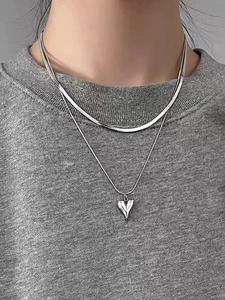 Collar con dije de diseño de corazón minimalista, joyería de acero inoxidable para fiestas, decoración diaria de ropa, joyería comodín y exquisita para regalo de cumpleaños