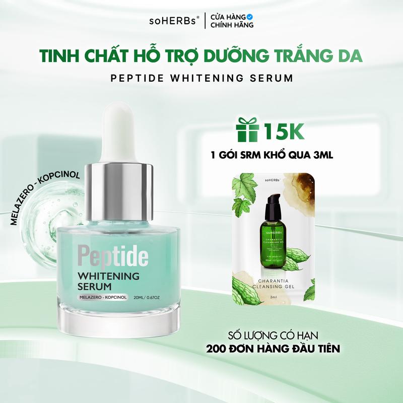 Tinh Chất Hỗ Trợ Dưỡng Trắng Da PEPTIDE WHITENING SERUM 20ML Giúp Cấp Ẩm Hỗ Trợ Cải Thiện Làn Da Tươi Sáng - Tặng Kèm 1 Gói Sữa Rửa Mặt Qua Dưỡng Ẩm Da Skincare Nữ