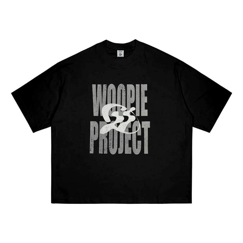 Boxy Fit Crop Oversize T-shirt Woopie Project Hitam Pria Wanita Dewasa Katun 20s 200gsm Lembut | Kaos Skena Santai Motif Keren Baju Distro Cowok Remaja Aesthetic 2