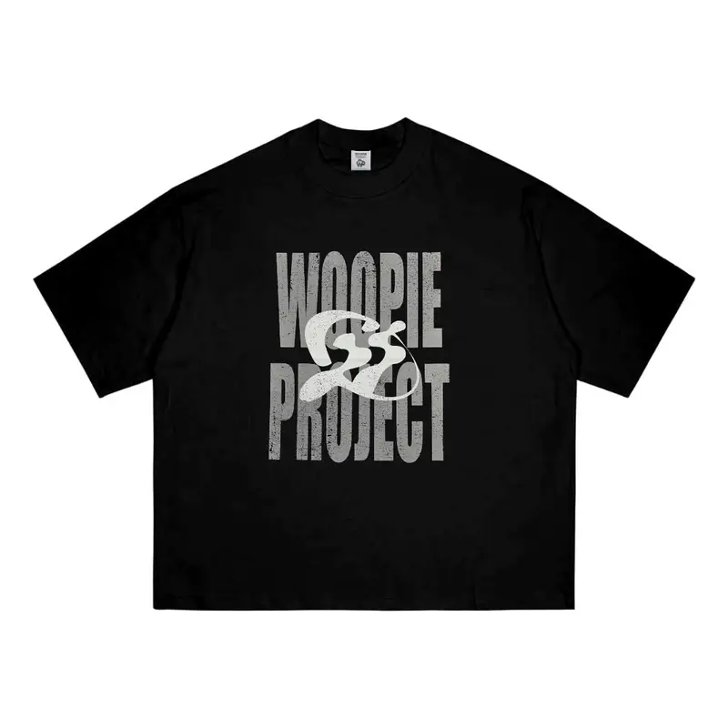 Boxy Fit Crop Oversize T-shirt Woopie Project Hitam Pria Wanita Dewasa Katun 20s 200gsm Lembut | Kaos Skena Santai Motif Keren Baju Distro Cowok Remaja Aesthetic 1