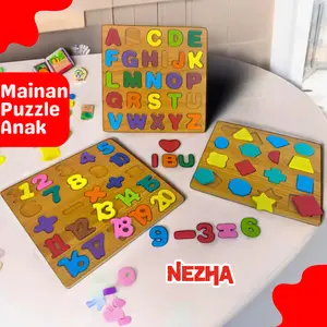 Mainan Anak Edukasi Puzzle Wooden Jigsaw Kayu 3D Edukatif Premium Besar Huruf Angka ABC Geometri