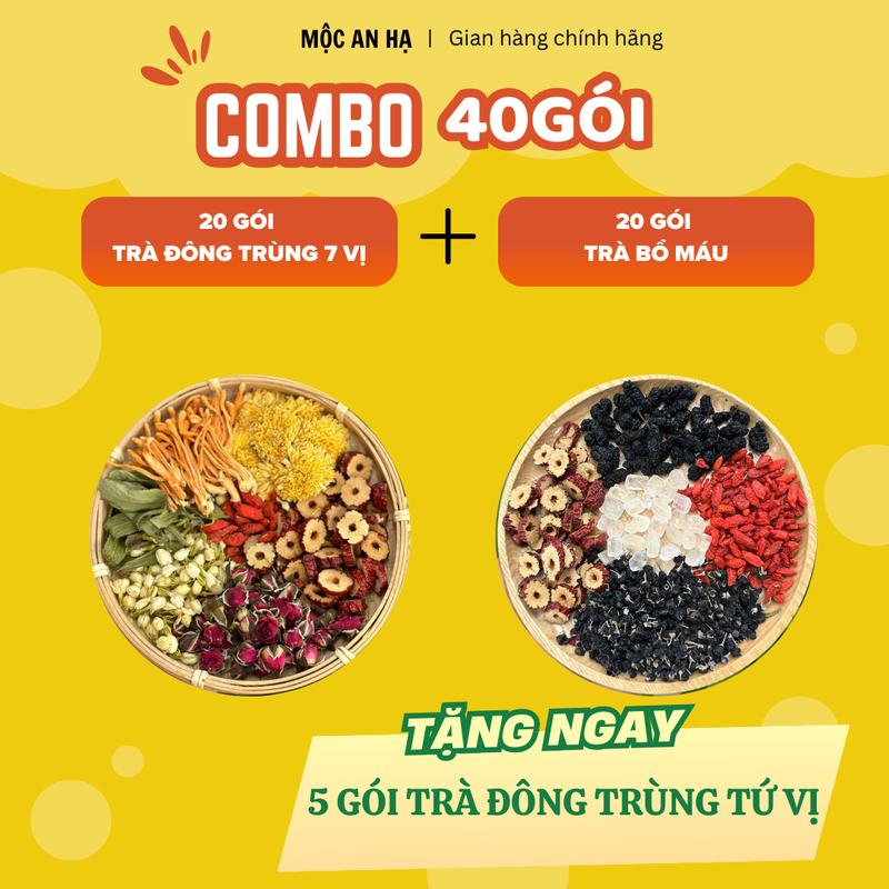  Combo 20 gói trà 7 vị + 20 gói trà bổ máu  tặng 5 gói trà đông trùng 4 vị  Mộc An Hạ trà thảo mộc 