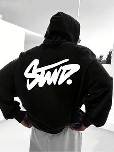 Sudadera con capucha de hombre STWD de gran tamaño con gráficos, sudadera con capucha de estilo hip hop negra, top de manga larga casual y de moda para hombre