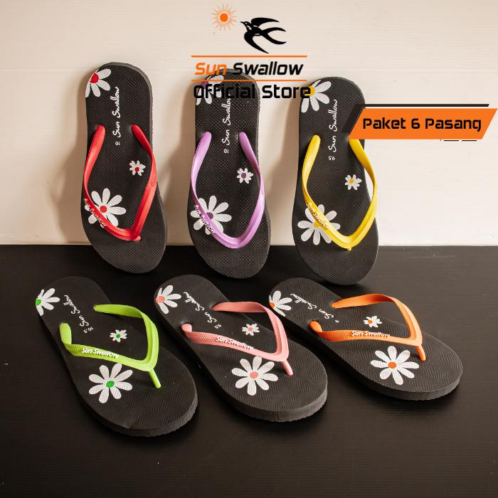 Gambar Paket 6 Pasang Sandal Jepit Karet Wanita Sendal Sun Swallow Aster Motif Bunga dari Sun Swallow Sandals Kota Administrasi Jakarta Utara Tokopedia