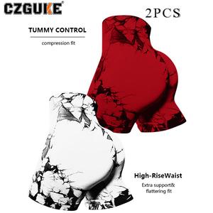 CZGUKE conjunto de dos pzas para mujer: pantalones de fitness sin costuras con tie-dye y shorts deportivos ajustados de cintura alta con efecto realce de cadera, ideales para correr, estilo sexy con forma de melocotón, aptos para fitness y yoga