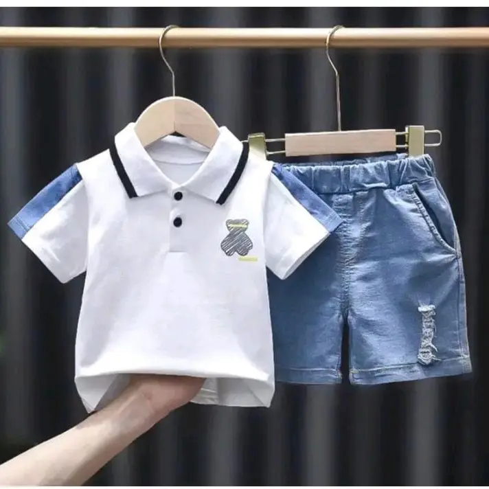 LOVE KIDS/SETELAN ANAK LAKI-LAKI LENGAN PENDEK MOTIF KRAH CELANA DENIM/PAKAIAN ANAK COWOK MOTIF MEWAH KEKINIAN 5