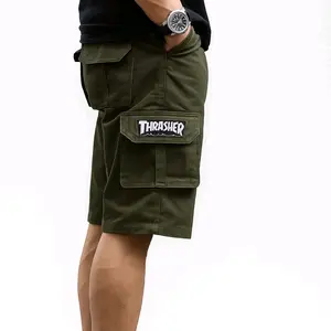 CARGO PANTS Thrasher Distro Bordir Style Holigan untuk Pria Short Pinggang Melar Premium Nyaman Twill Dewasa