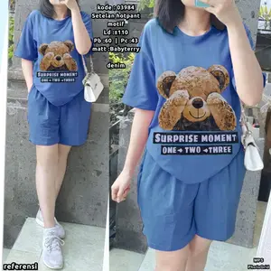 Setelan Hotpan Motif Celana Pendek  Baju Kaos  Wanita Setcel Hotpans Dewasa Setelan Celpen