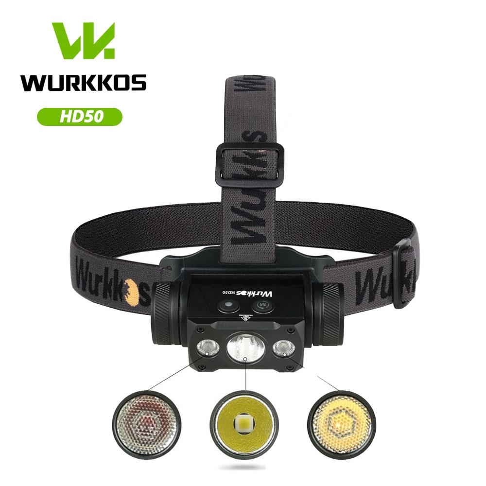 ไฟหน้า Wurkkos HD50, 2A ชาร์จใหม่ได้, 21700 และ 5000mah แบตเตอรี่, 4000lm XHP50.3 HI + LH351D + 660n