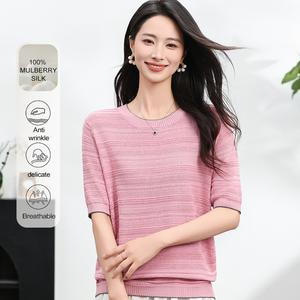MuMeng [100% Mulberry Silk] Light Weight Breathable Knitted Shirt, Breathable Tee for Women Summer Wear5621