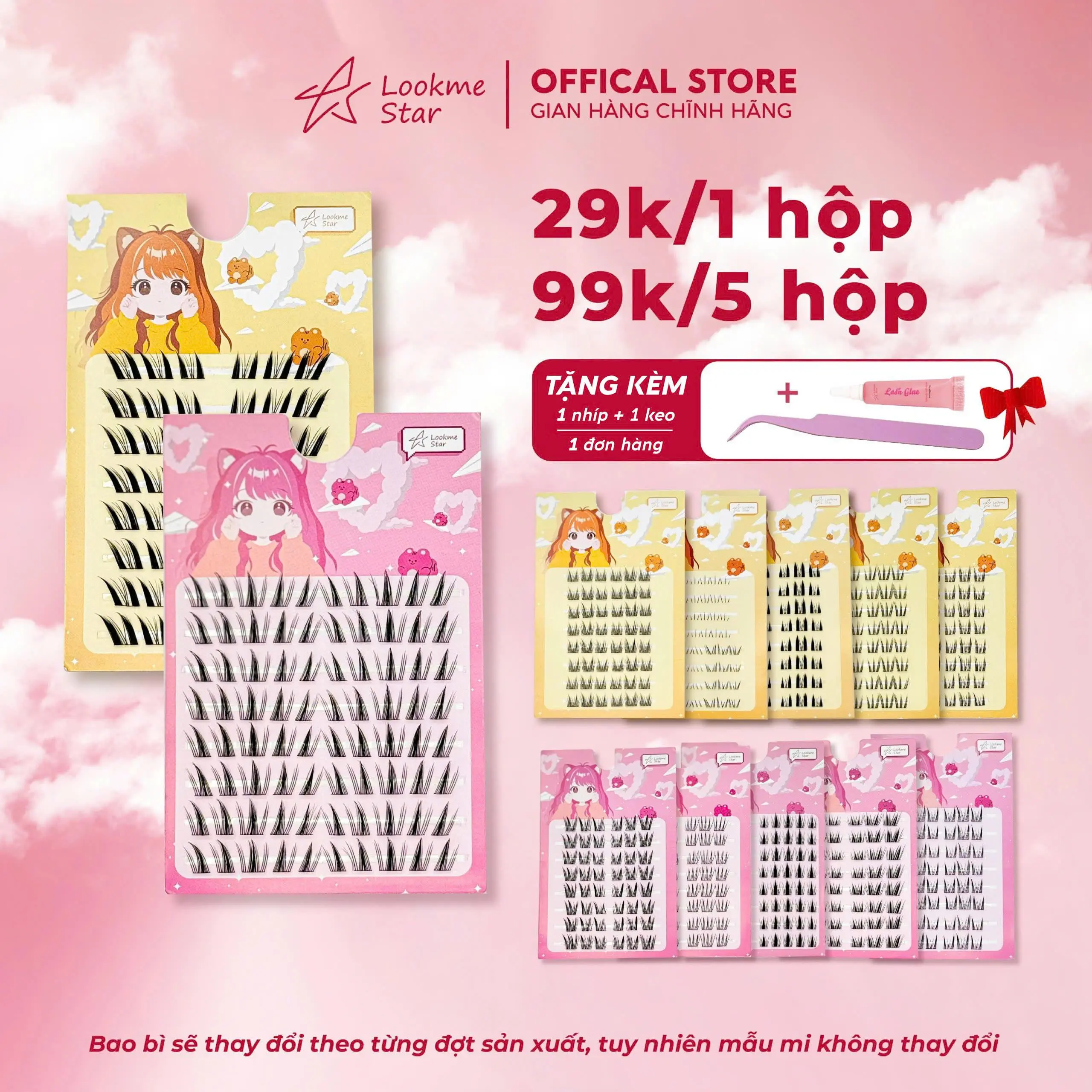 Lông Mi Giả KHÔNG sẵn keo Lookme Star (tặng nhíp + keo) Mi Cong C, Sợi Mi Mảnh Có Thể Tái Sử Dụng, hàng Việt Nam Trang Điểm
