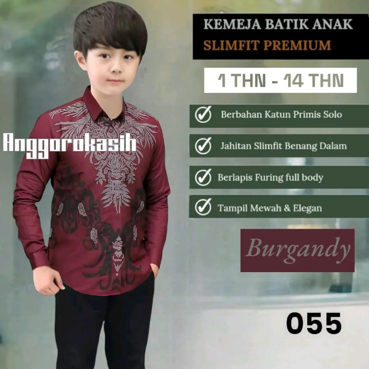 Kemeja anak batik Slimfit lapis furing terbaru bahan katun solo 1 th - 14 th