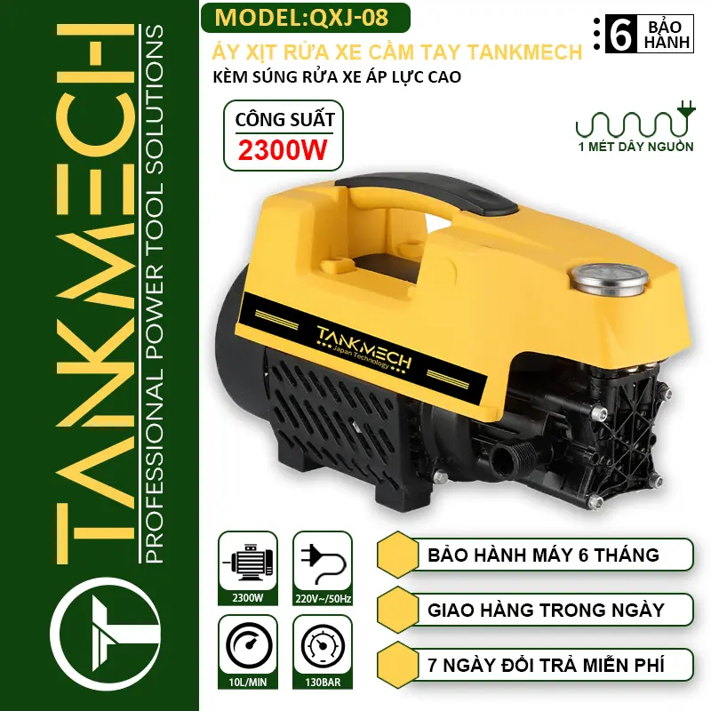 TankMech QXJ-08 Portable Car Washer, With High Pressure Car Wash Gun, 15m Extension Hose, Water Suction Hose, Snow Maker 0