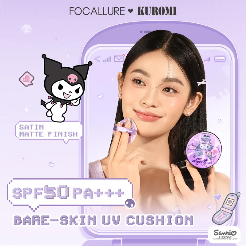 [Official] FOCALLURE X Sanrio #CallMeBeauty Bare-skin UV Cushion & Matte Setting Loose Powder 2PCS 1