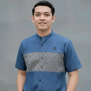 Baju Koko Pria Muslim Dewasa Al Kausar Lengan Pendek Warna Denim Sampai Ukuran Jumbo