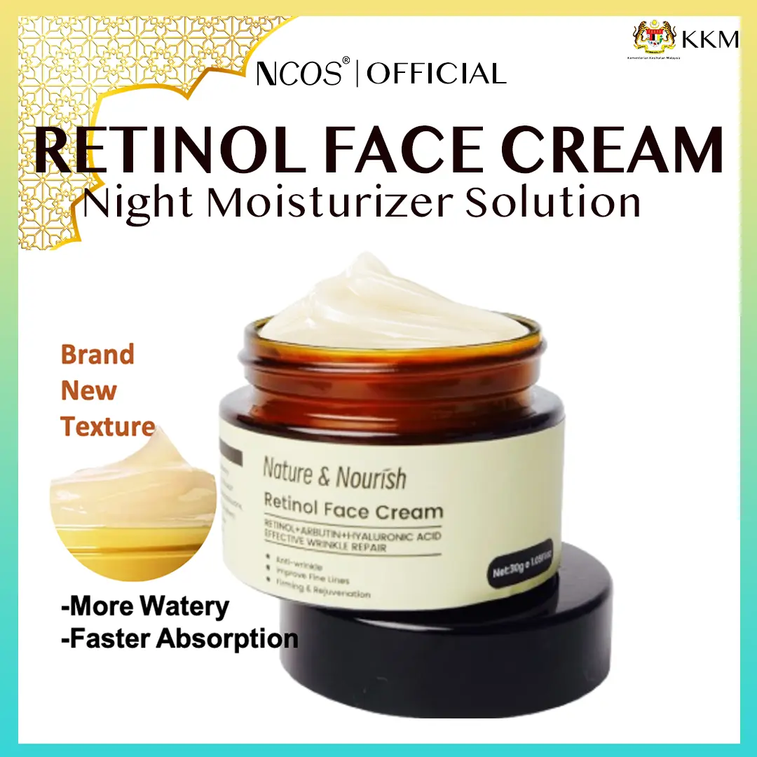 RAMADAN SALE [NEW Launch][Free Shipping] Watery Night Cream KKM NCOS Retinol Face Cream Hydrating All Skin Types Sensitive Skin Whitening  Arbutin Vitamin 30g Skincare Wajah