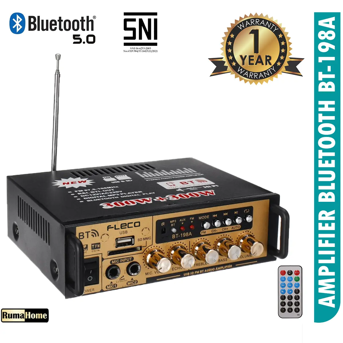 Amplifier Garansi 1 tahun Bluetooth EQ Audio Karaoke Home Theater FM Radio 600w