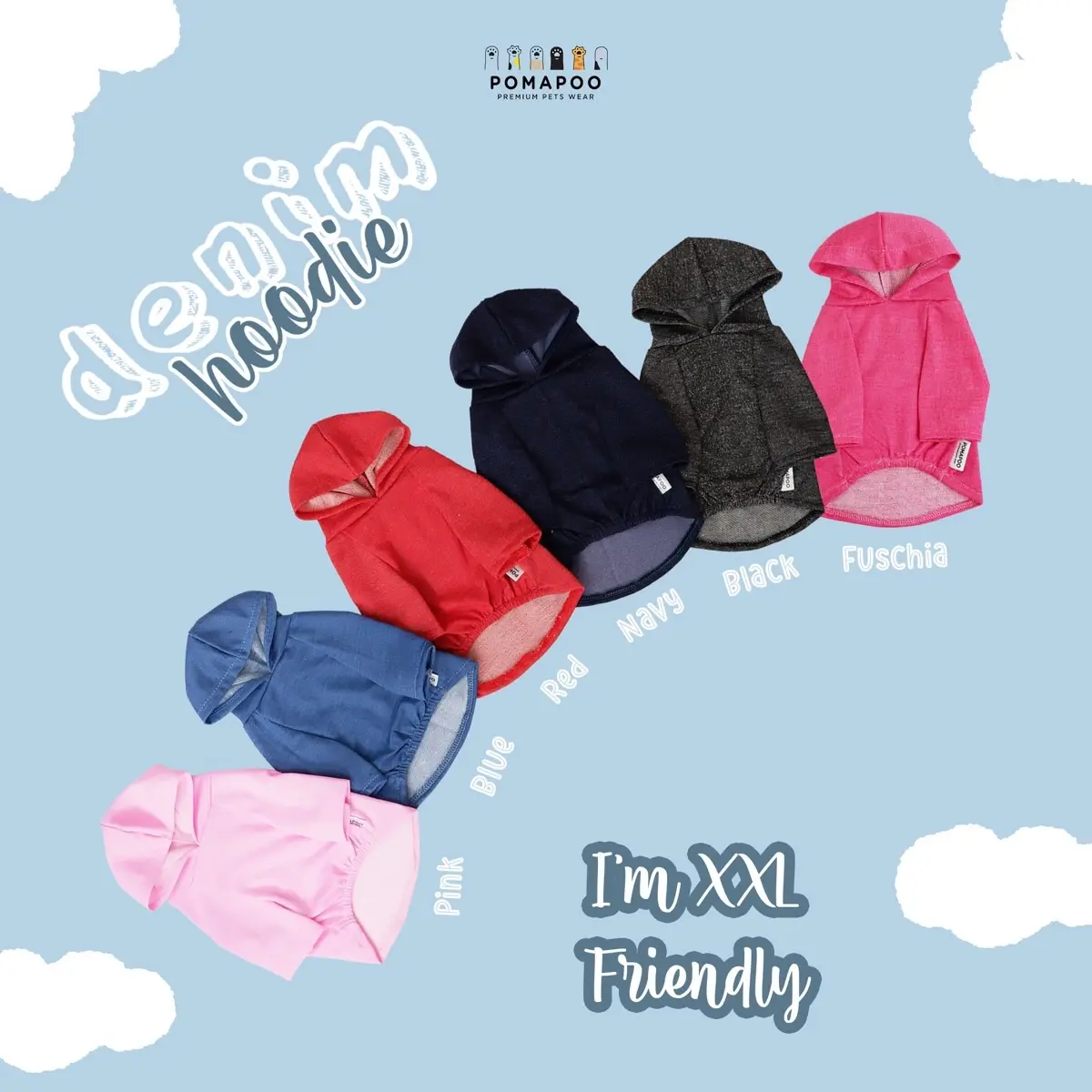 Pomapoo - Hoodie Kucing dan Hoodie Anjing Denim Hoodie