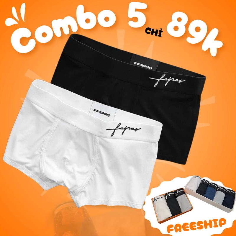 Combo 5 Chiếc Quần Boxer Chữ Ký Thun Lạnh [ Hàng Loại 1 ]Quần Boxer/Quần Đùi Menswear Nam Quần Lót Sịp lot nam To & cao Washed có thể giặt máy đơn giản quansip dui quầnlót quan