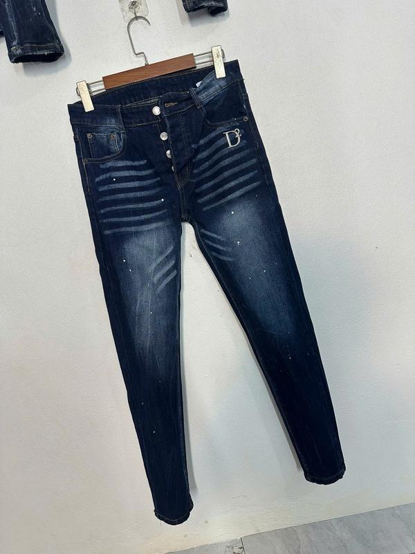  quần jean nam xanh đậm logo kim loại hàng thường 