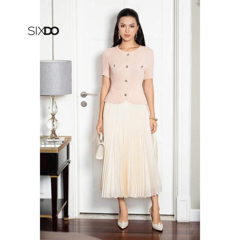   HN Chân váy xếp ly be xoè SIXDO  Begie Organza Flared Skirt  