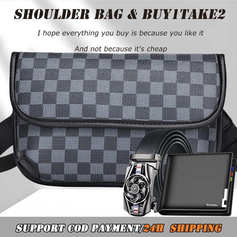 PU leather Korean waterproof business casual unisex chest bag waist bag+Korean business automatic buckle PU leather belt+convenient short Korean wallet 0